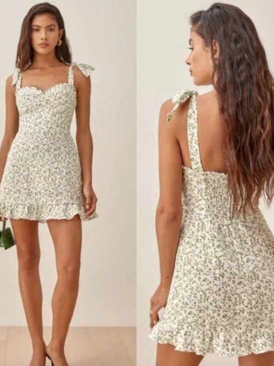 Reformation Dresses & Skirts - Reformation Desiree Linen Mini Tie Shoulder Dress in Ivy